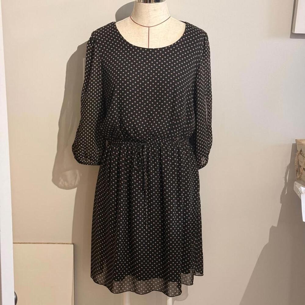 Kalijati‎ Black Polka Dot Dress Women's L Blousy Balloon Sleeves